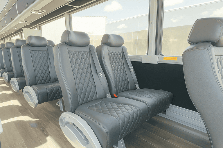 interior of Parma Minibus Company charter bus