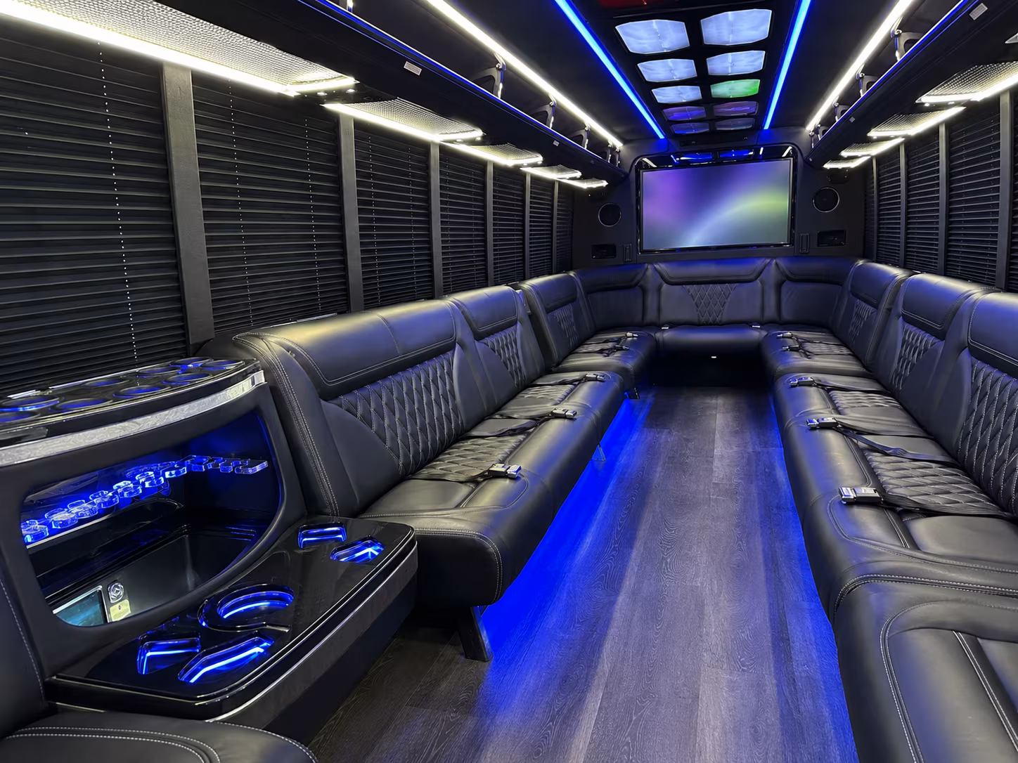 parma 20 passenger party bus inside